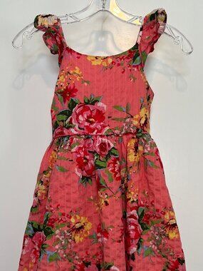 Cottagecore Whimsical Zunie Girl Coral Floral Sleeveless Sundress Girl's S/6